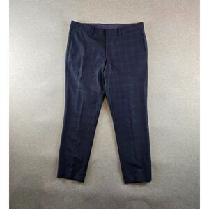 Ted Baker Men's Roger CT Wool Navy Dress Pants 35R‎ Windowpane Check  TB902010